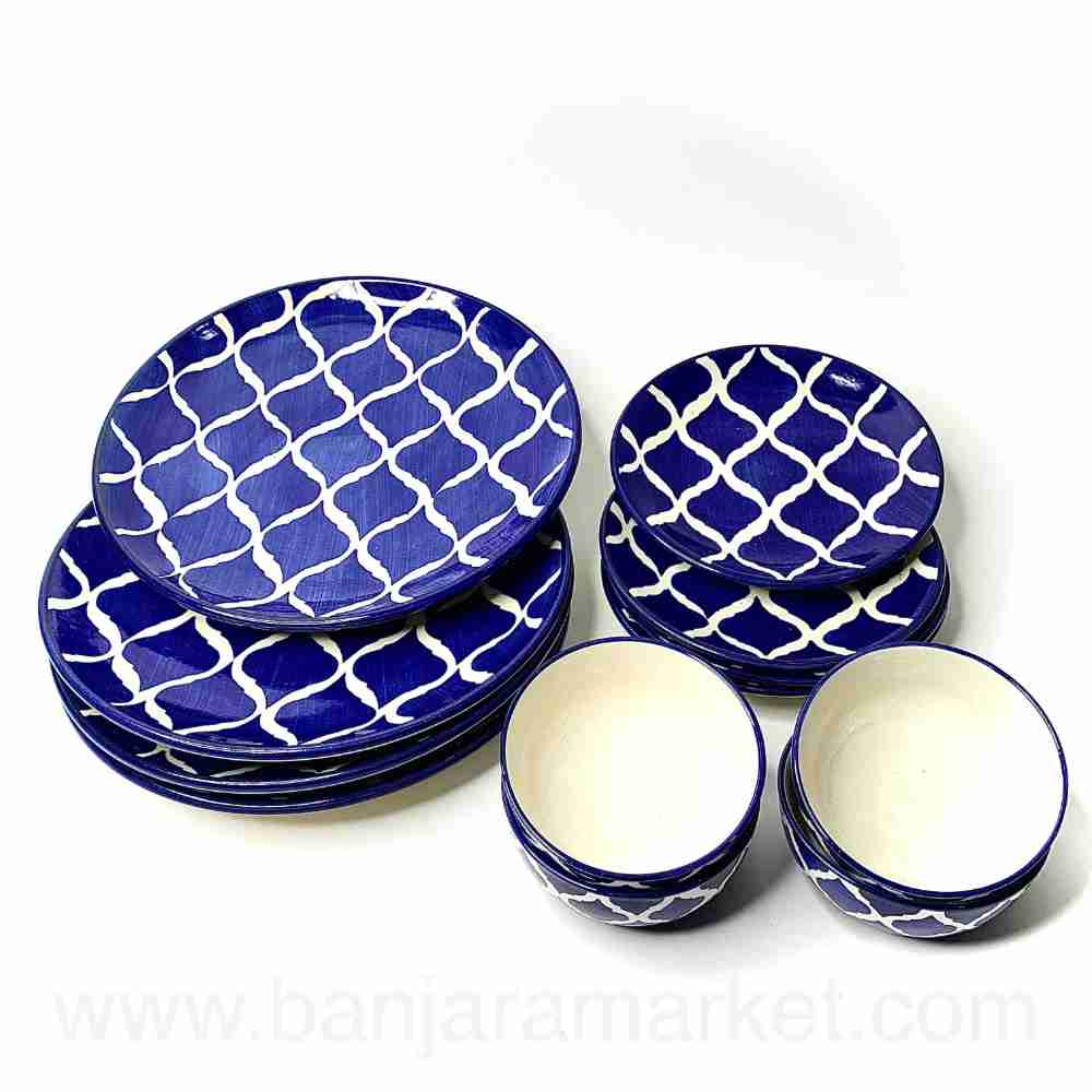 Banjara Market | Blue Moroccan Dinner Set (Set of 12)