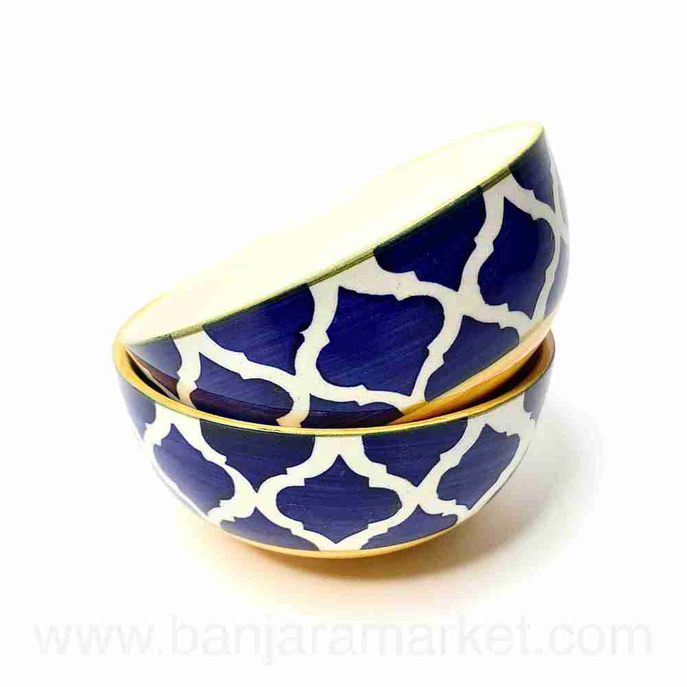 Banjara Market | Yellow-Line Blue Moroccan Dinner Set (Set of 12)