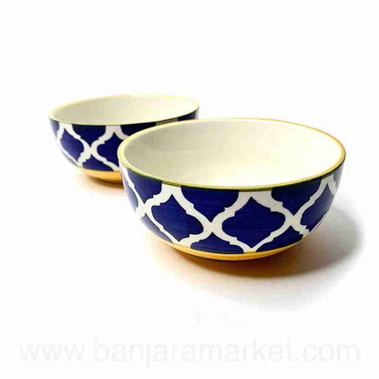 Banjara Market | Yellow-Line Blue Moroccan Dinner Set (Set of 12)