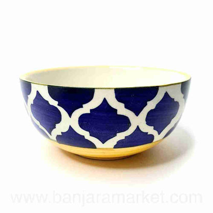 Banjara Market | Yellow-Line Blue Moroccan Dinner Set (Set of 12)