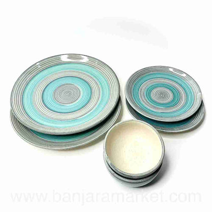 Banjara Market | Blue-Grey Rings Dinner Set (Set of 6)