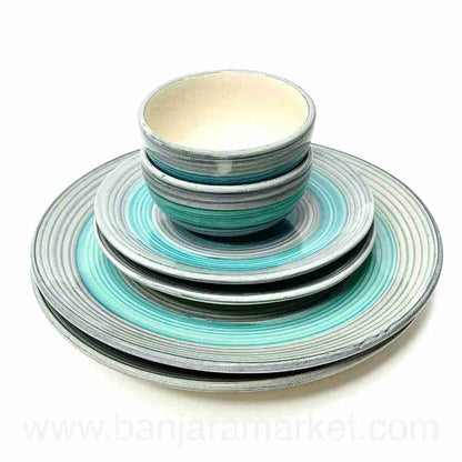 Banjara Market | Blue-Grey Rings Dinner Set (Set of 6)