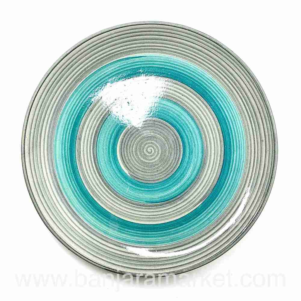 Banjara Market | Blue-Grey Rings Dinner Set (Set of 12)