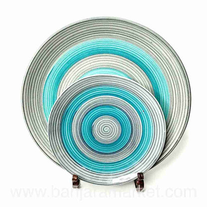 Banjara Market | Blue-Grey Rings Dinner Set (Set of 12)