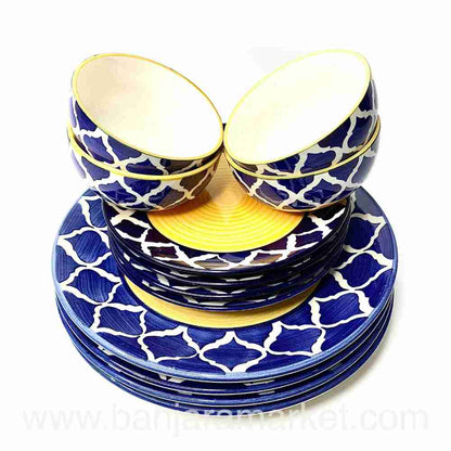 Banjara Market | Yellow-Blue Mughal Dinner Set (Set of 12)