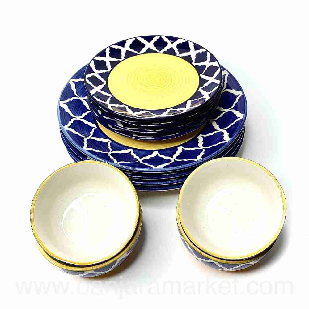 Banjara Market | Yellow-Blue Mughal Dinner Set (Set of 12)