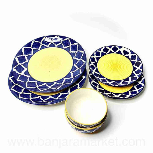 Banjara Market | Yellow-Blue Mughal Dinner Set (Set of 6)