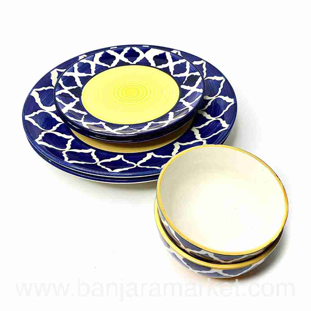 Banjara Market | Yellow-Blue Mughal Dinner Set (Set of 6)