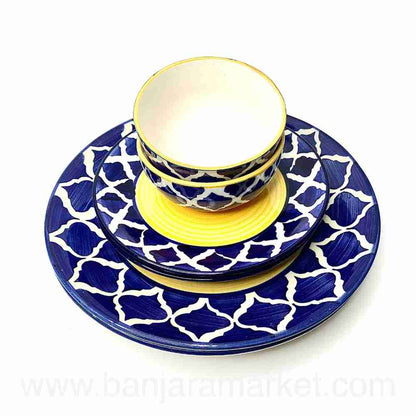 Banjara Market | Yellow-Blue Mughal Dinner Set (Set of 6)