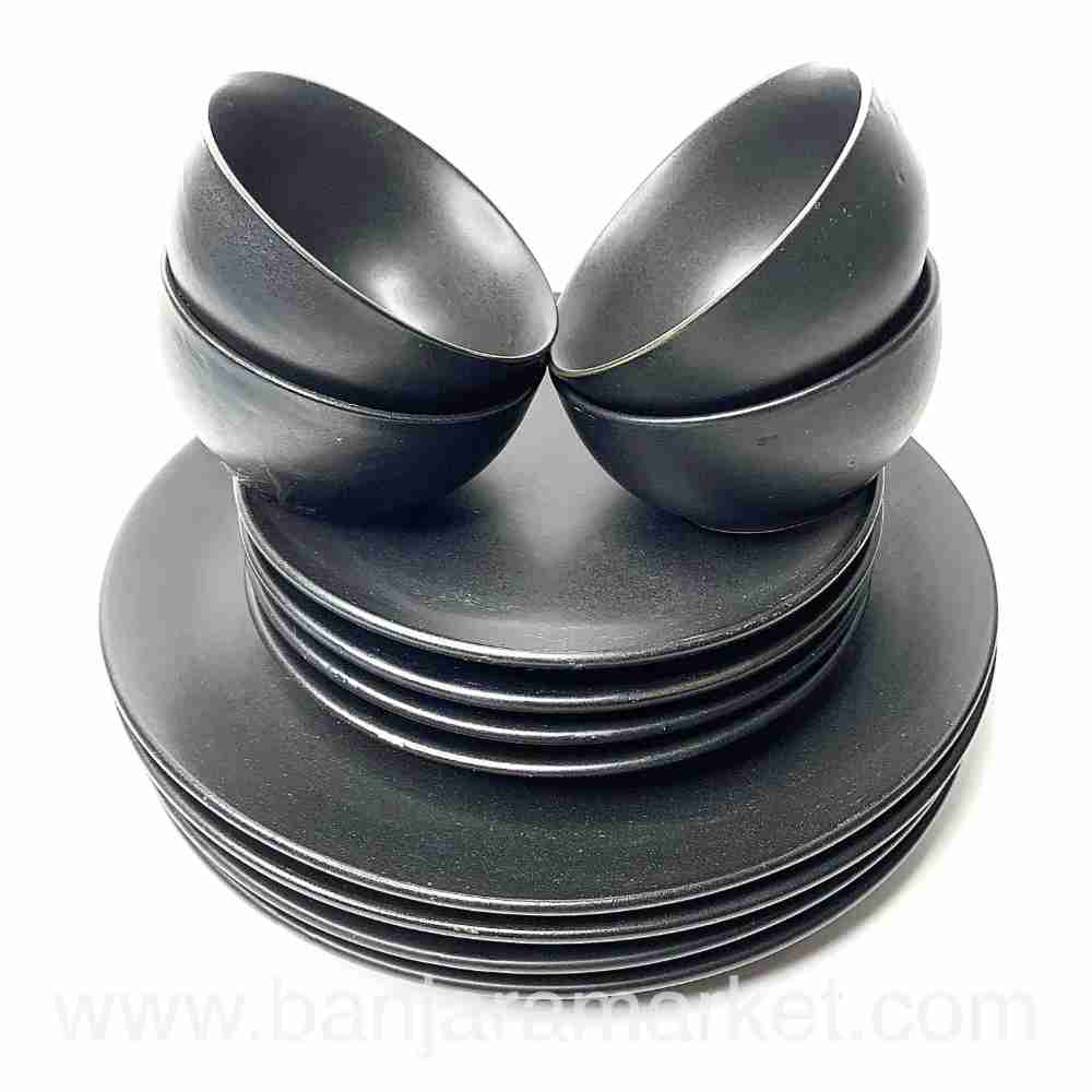 Banjara Market | Matt Black Dinner Set (Set of 12)