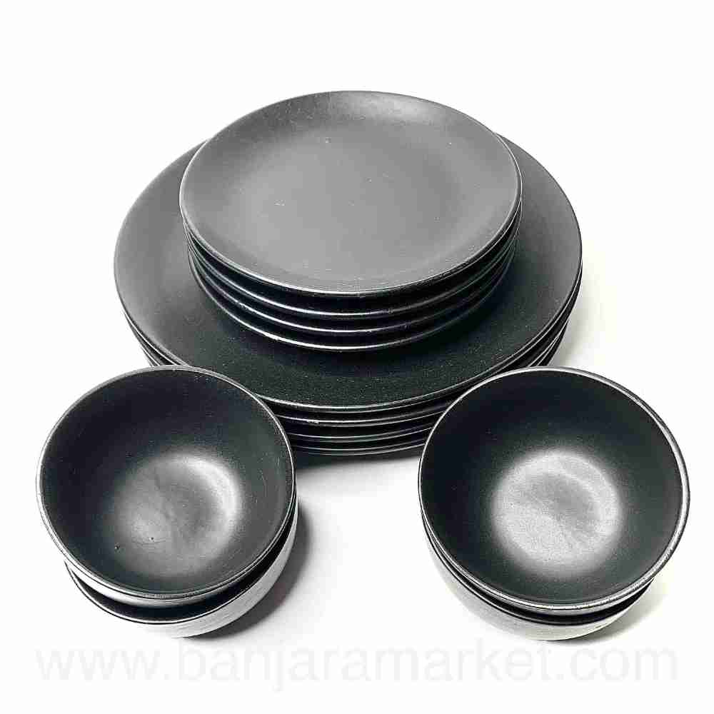 Banjara Market | Matt Black Dinner Set (Set of 12)