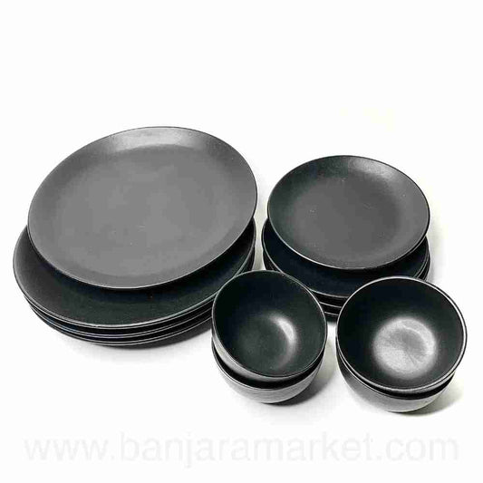 Banjara Market | Matt Black Dinner Set (Set of 12)