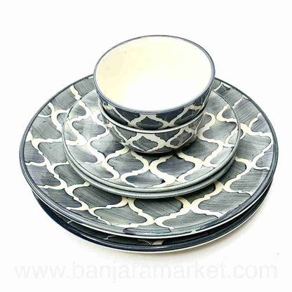 Banjara Market | Grey Moroccan Print Dinner Set (Set of 6)