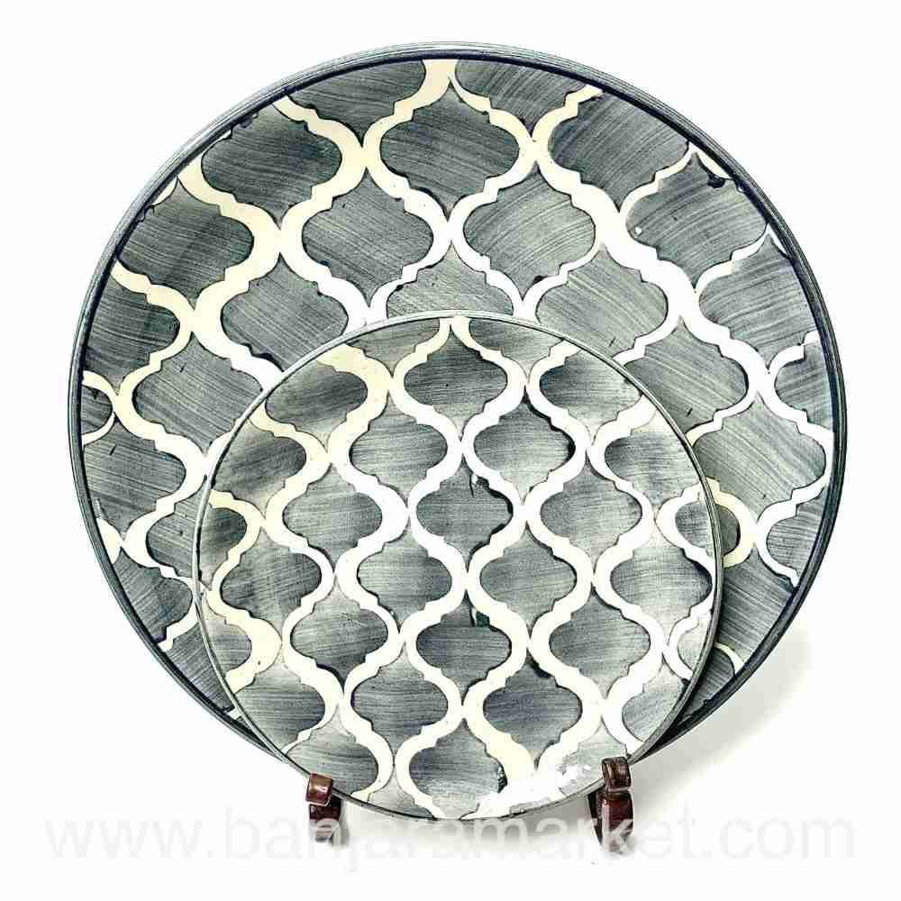 Banjara Market | Grey Moroccan Print Dinner Set (Set of 12)