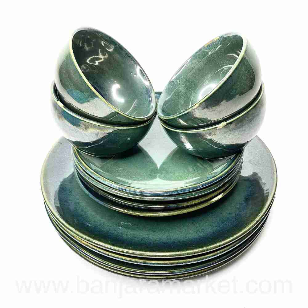 Banjara Market | Moss Green Dinner Set (Set of 12)