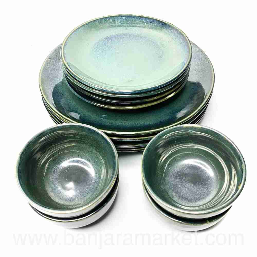 Banjara Market | Moss Green Dinner Set (Set of 12)