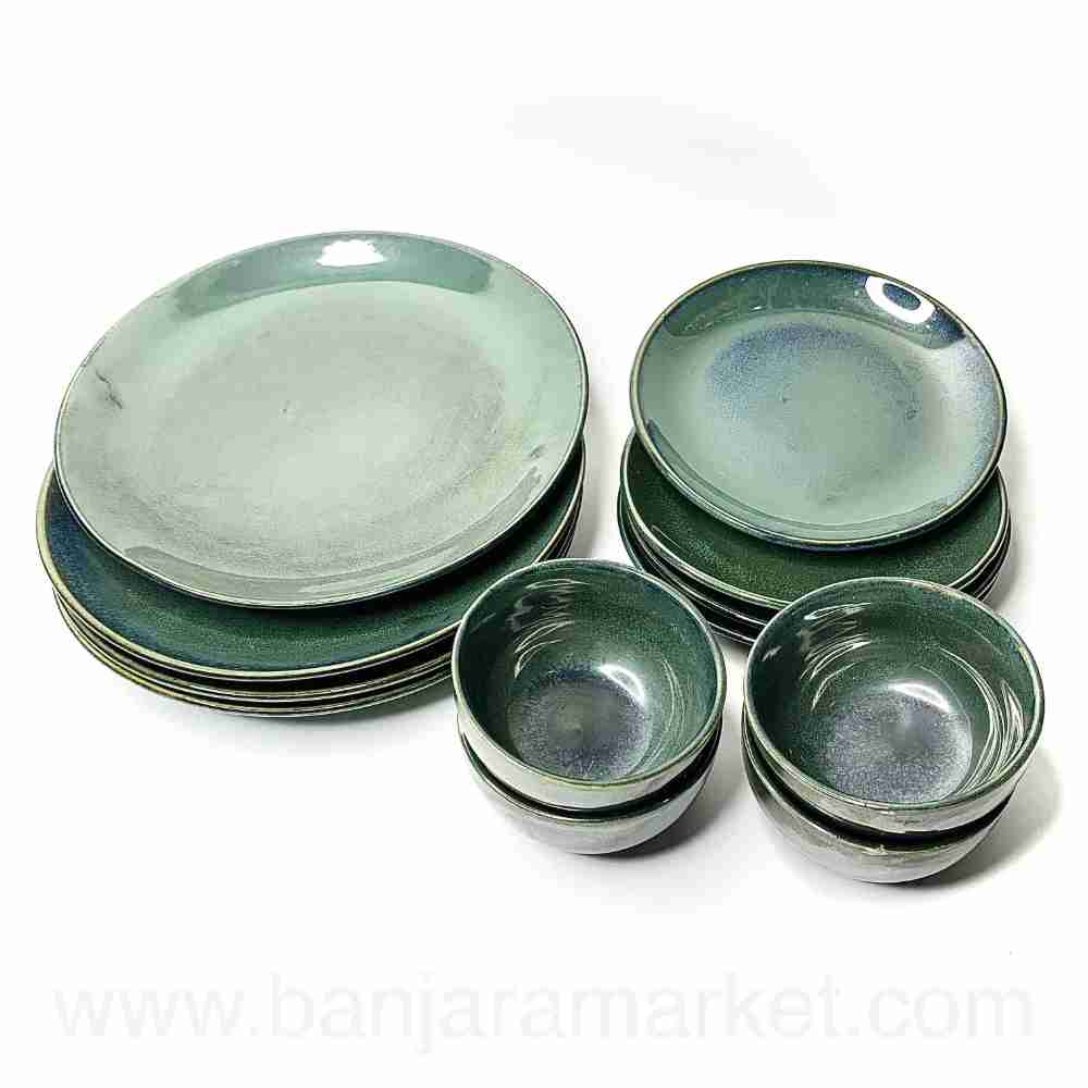 Banjara Market | Moss Green Dinner Set (Set of 12)