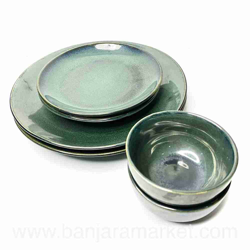 Banjara Market | Moss Green Dinner Set (Set of 6)