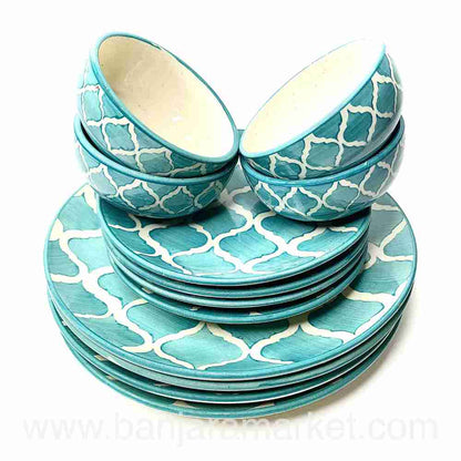 Banjara Market | Aqua Moroccan Dinner Set (Set of 12)