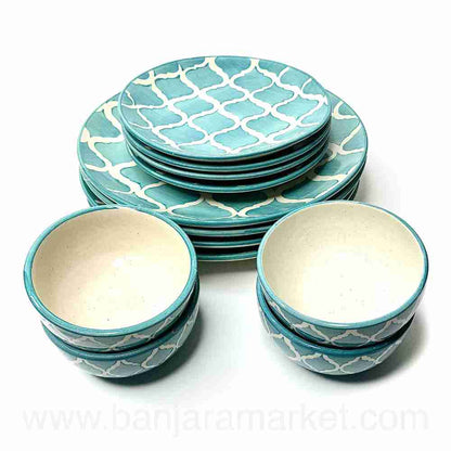 Banjara Market | Aqua Moroccan Dinner Set (Set of 12)