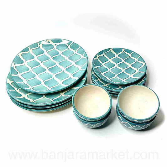 Banjara Market | Aqua Moroccan Dinner Set (Set of 12)