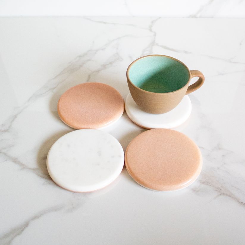 Up-down Coasters | Byora Homes | White & Pink | Marble