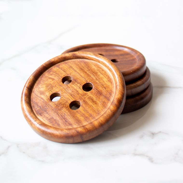 Button Coasters | Byora Homes | Brown | Rosewood | Set of 4