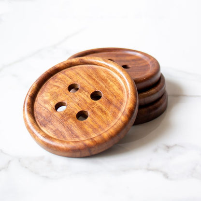 Button Coasters | Byora Homes | Brown | Rosewood | Set of 4