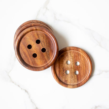 Button Coasters | Byora Homes | Brown | Rosewood | Set of 4