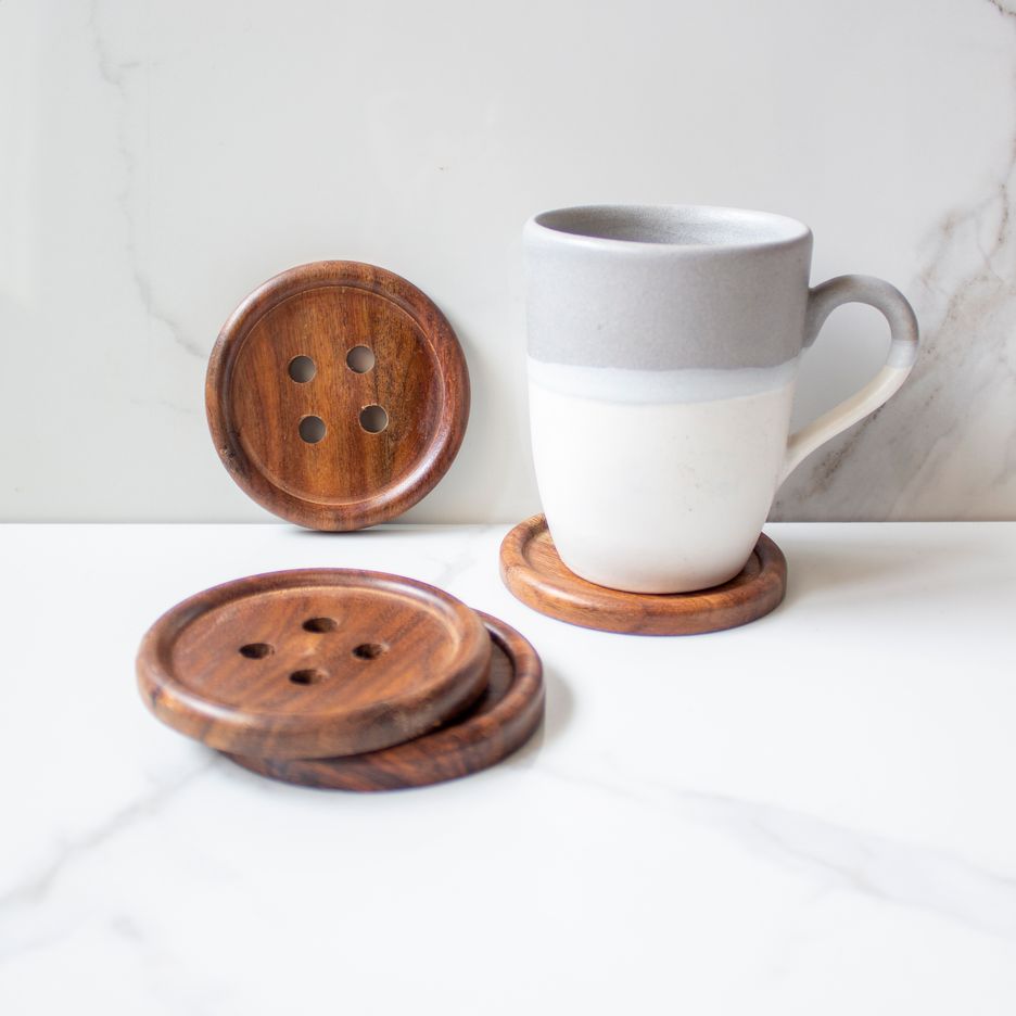 Button Coasters | Byora Homes | Brown | Rosewood | Set of 4