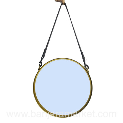 Banjara Market | Round Brass Hanging Mirror (Medium)