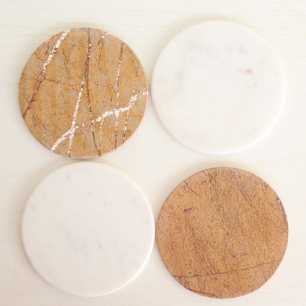 Sky and Land Coasters | Byora Homes | Beige and White | Marble | Set of 4