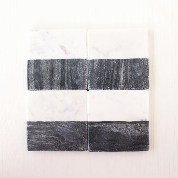 Half and Half Coasters | Byora Homes | Black and White | Marble | Set of 4