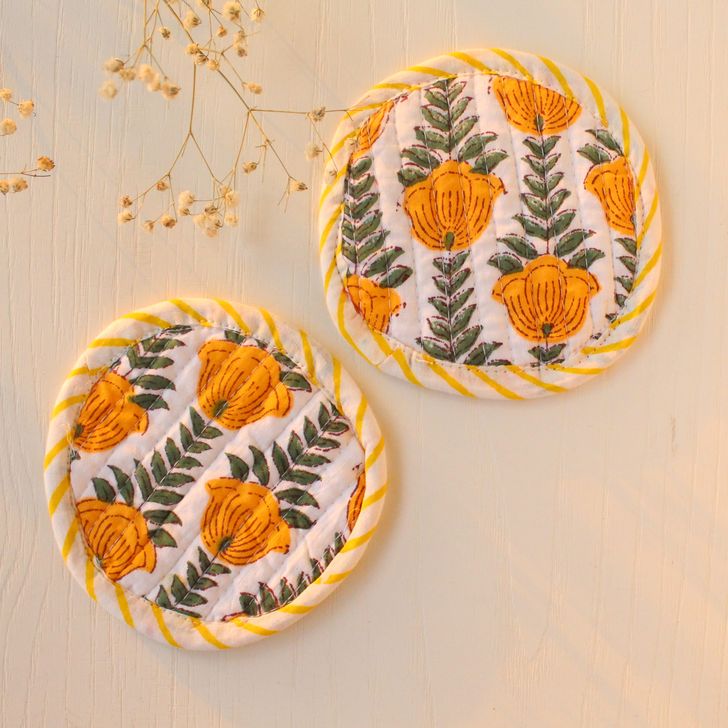 Daffodil Fabric Coasters | Byora Homes | Yellow & White | Fabric | Set of 2