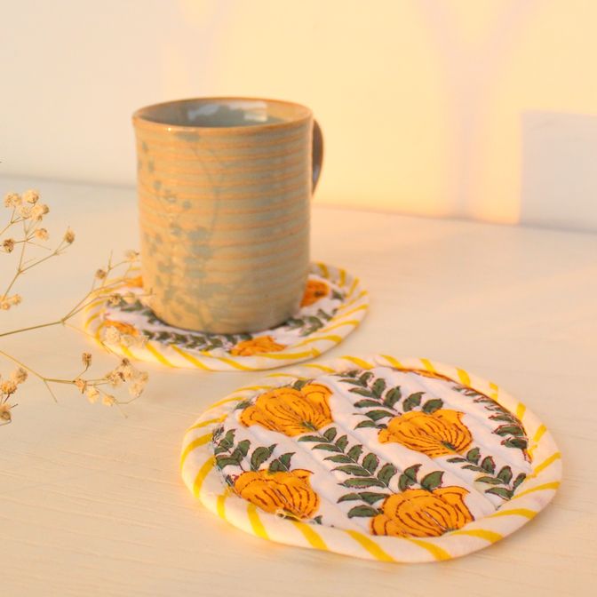 Daffodil Fabric Coasters | Byora Homes | Yellow & White | Fabric | Set of 2