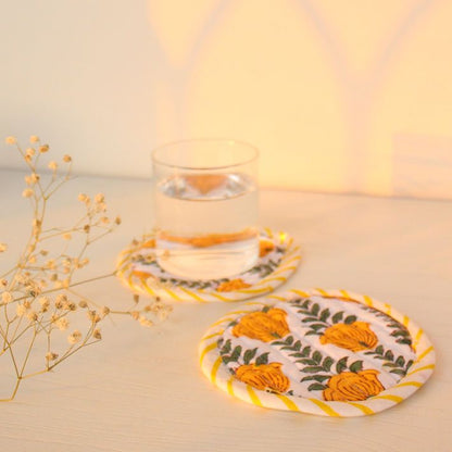 Daffodil Fabric Coasters | Byora Homes | Yellow & White | Fabric | Set of 2