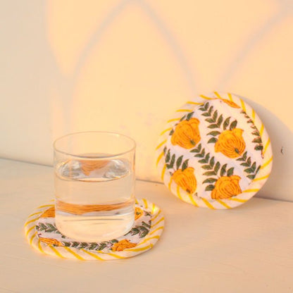 Daffodil Fabric Coasters | Byora Homes | Yellow & White | Fabric | Set of 2