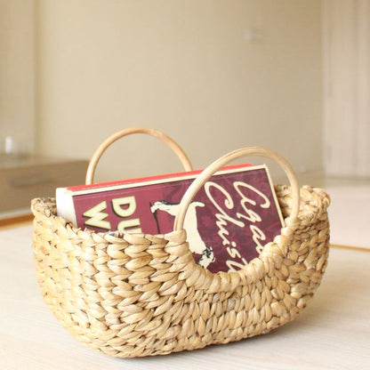 Cane Handle Weaver Basket | Byora Homes | Brown | Water Hyacinth