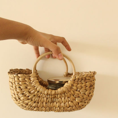 Cane Handle Weaver Basket | Byora Homes | Brown | Water Hyacinth