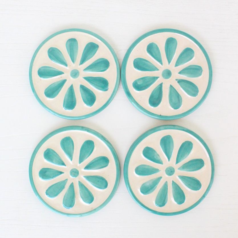 Flower Ceramic Coasters | Set of 4 | Ceramic