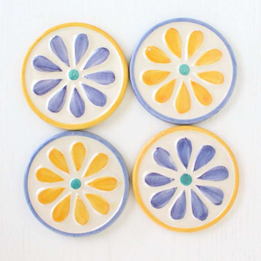 Colorful Flower Ceramic Coasters | Set of 4 | Ceramic