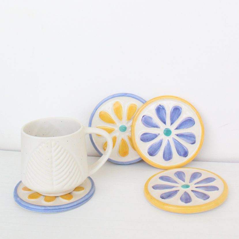 Colorful Flower Ceramic Coasters | Set of 4 | Ceramic