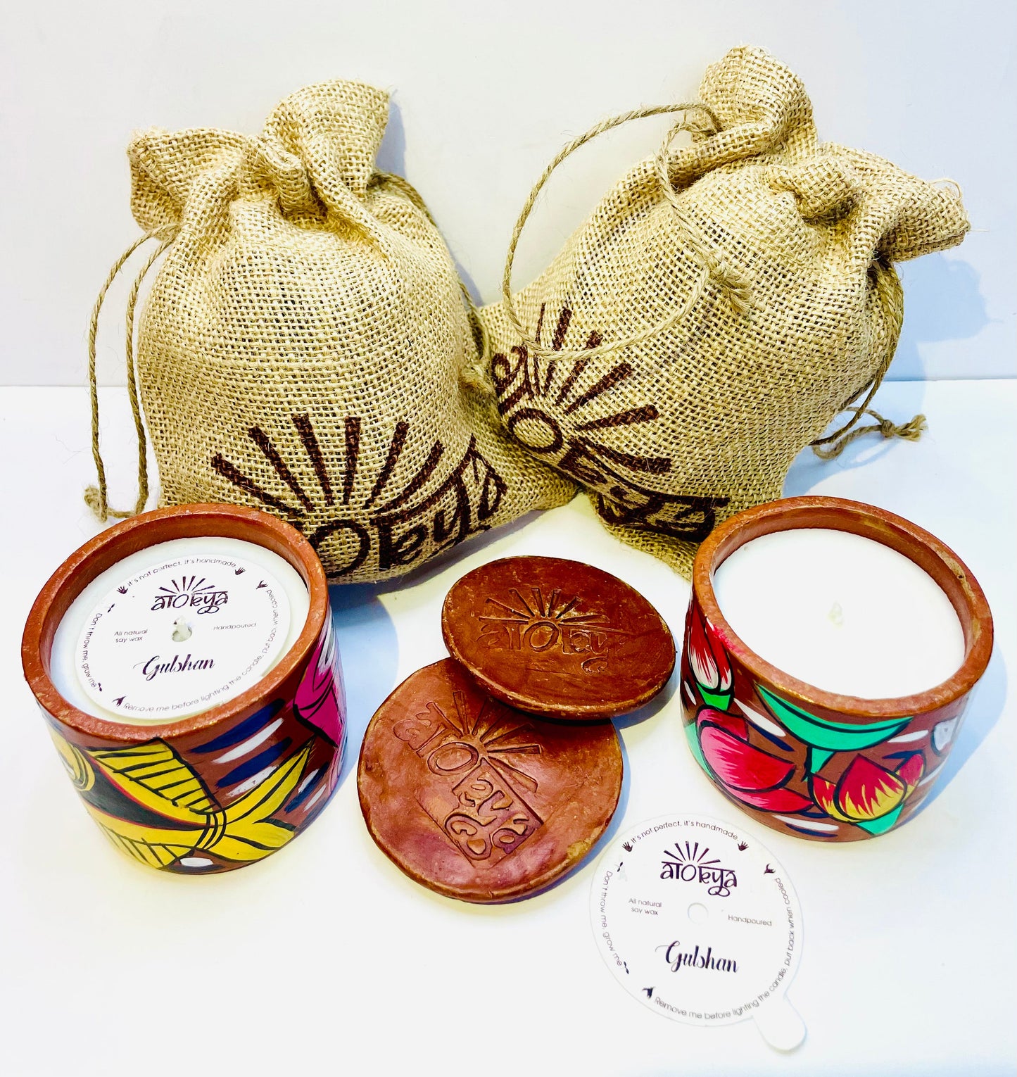 Pack of Two - Single Wick Scented Candle in Jute Bag