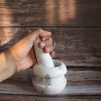 Mini Concentric Mortar and Pestle | Byora Homes | White | White Indian Marble