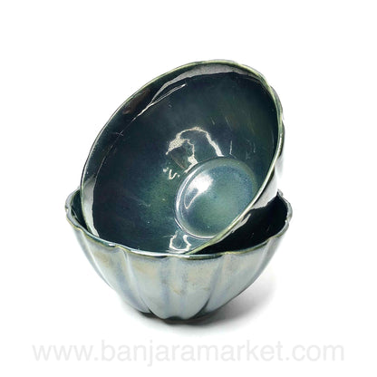 Banjara Market | Metallic Green Big Serving Bowls (Set of 2)