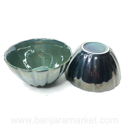 Banjara Market | Metallic Green Big Serving Bowls (Set of 2)