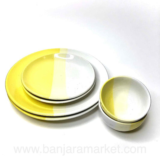 Banjara Market | Yellow-White Dual Tone Mughal Dinner Set (Set of 6)