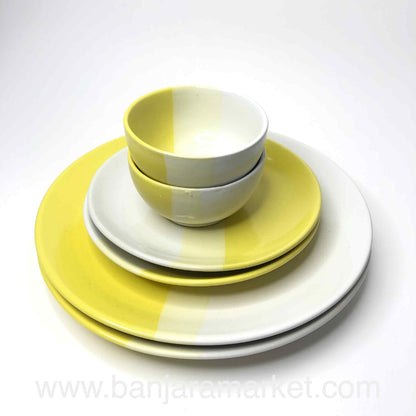 Banjara Market | Yellow-White Dual Tone Mughal Dinner Set (Set of 6)