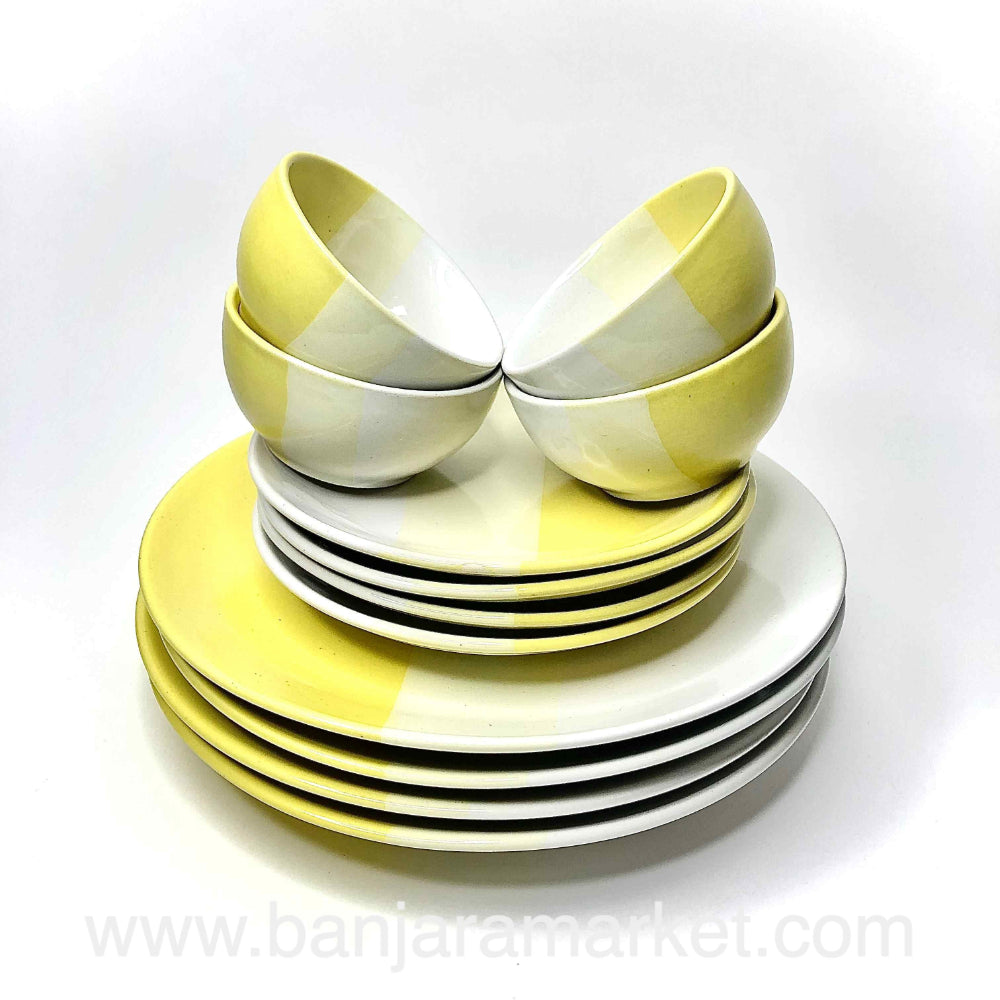 Banjara Market | Yellow-White Dual Tone Dinner Set (Set of 12)