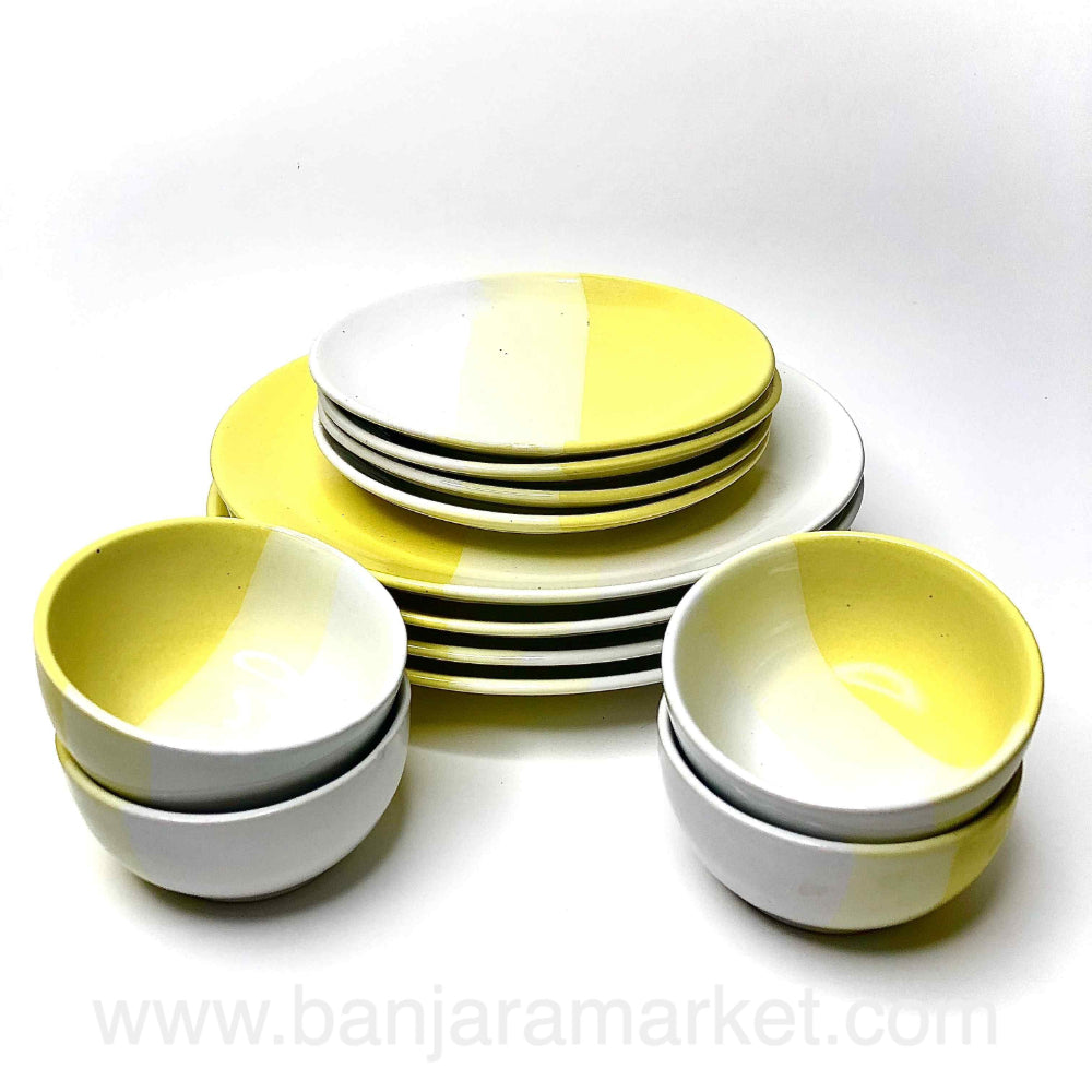 Banjara Market | Yellow-White Dual Tone Dinner Set (Set of 12)